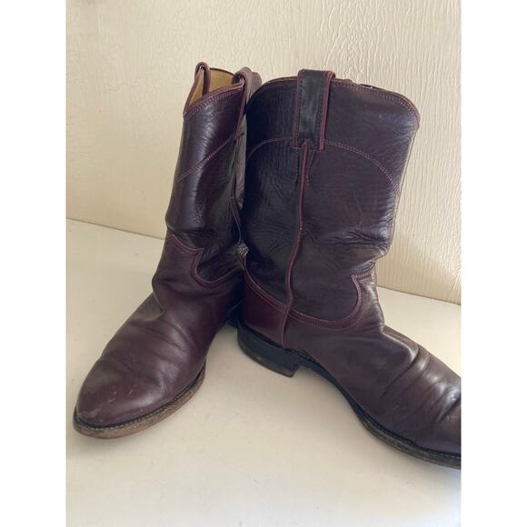 Vintage Justin Cowboy Boots Maroon Leather Western Style 3037 Men’s 7D USA Made main image 4
